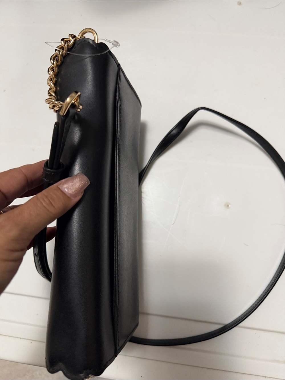 Michael Kors Black Leather Scallop-Flap Crossbody with Gold Hardware - Picture 11 of 15
